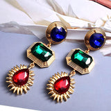 Colorful Crystal Long Drop Earrings Glass Rhinestone Jewelry
