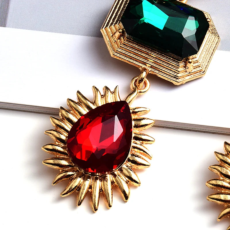 Colorful Crystal Long Drop Earrings Glass Rhinestone Jewelry