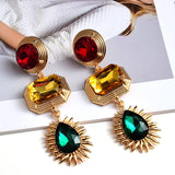 Colorful Crystal Long Drop Earrings Glass Rhinestone Jewelry