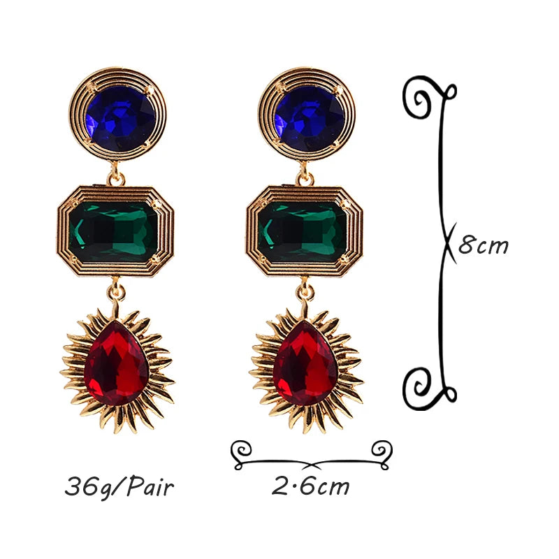 Colorful Crystal Long Drop Earrings Glass Rhinestone Jewelry