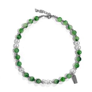 Pearl Agate Male Necklace Hip hop Men's Chain Bead Choker Stainless Steel