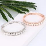 Pearl Charm Bracelet Silver Crystal Cuff Bangles