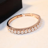 Pearl Charm Bracelet Silver Crystal Cuff Bangles