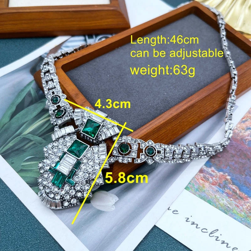Statement Pendant Necklace Rhinestone Glass Jewelry