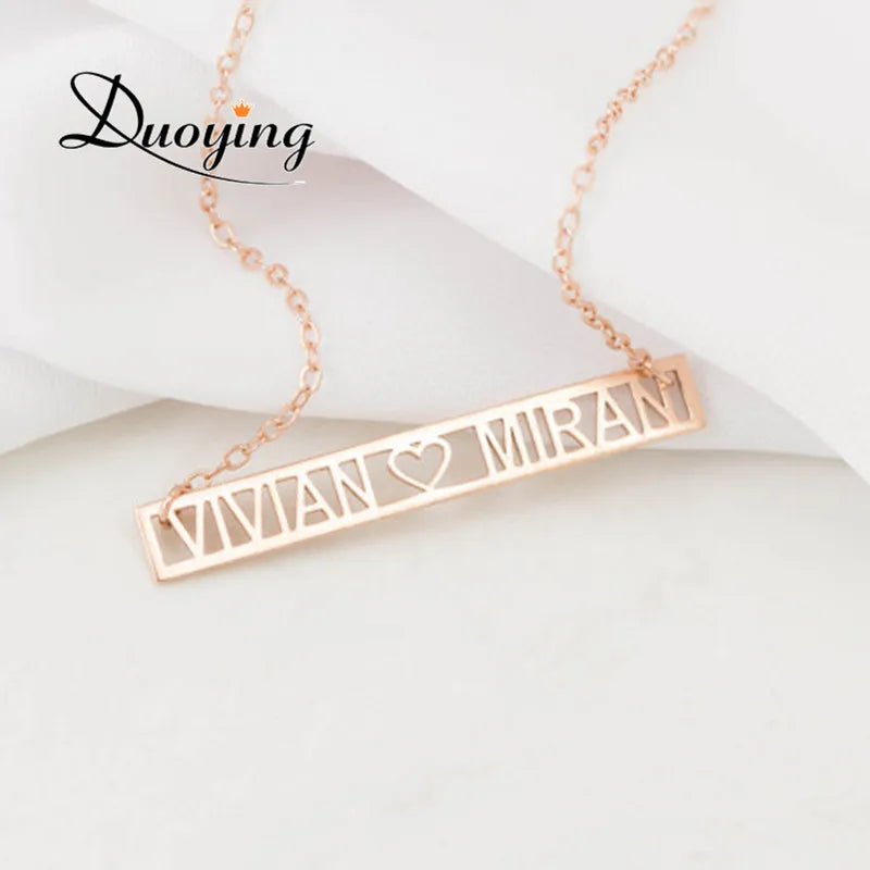 Customized Couple Names Necklaces Roman Numeral Date Greek Letters Bar Necklace