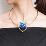 Romantic Heart Rhinestone Necklace Metal Torque Collar Jewelry