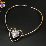 Romantic Heart Rhinestone Necklace Metal Torque Collar Jewelry
