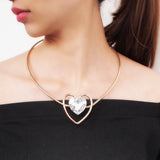 Romantic Heart Rhinestone Necklace Metal Torque Collar Jewelry