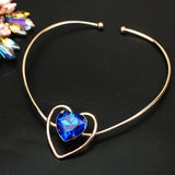 Romantic Heart Rhinestone Necklace Metal Torque Collar Jewelry