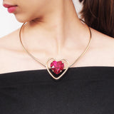 Romantic Heart Rhinestone Necklace Metal Torque Collar Jewelry