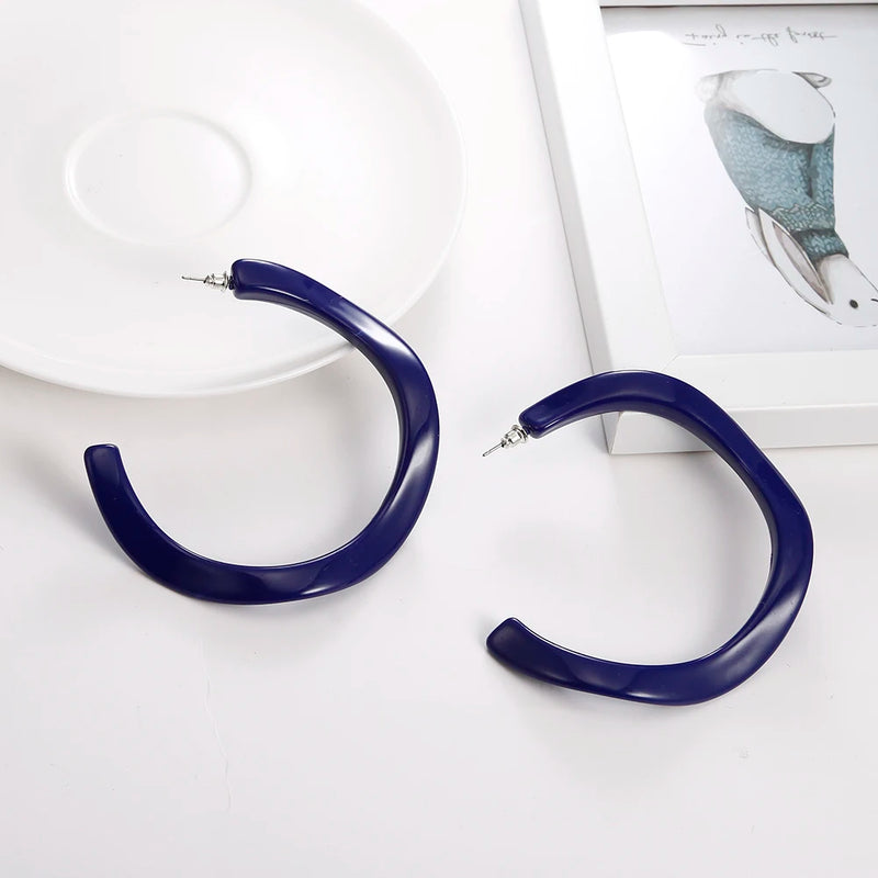Red Acrylic Hoop Earrings for Women Resin ZA Big Earrings Female Jewelry