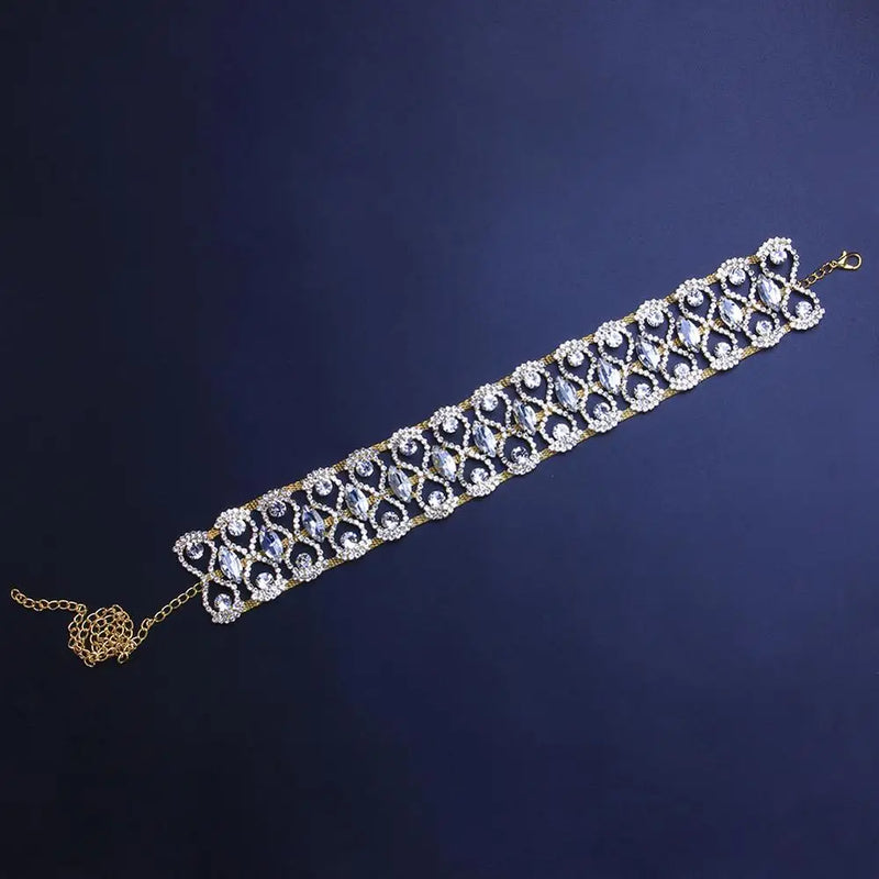 Statement Silver Crystal Stone Choker Necklace for Women