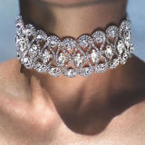 Statement Silver Crystal Stone Choker Necklace for Women
