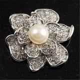 Silver Rose Flower Rhinestone Brooch with Pearl Wedding Jewelry