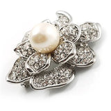 Silver Rose Flower Rhinestone Brooch with Pearl Wedding Jewelry