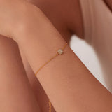 Stainless Steel Chain Bracelet with Cubic Zirconia - Golden