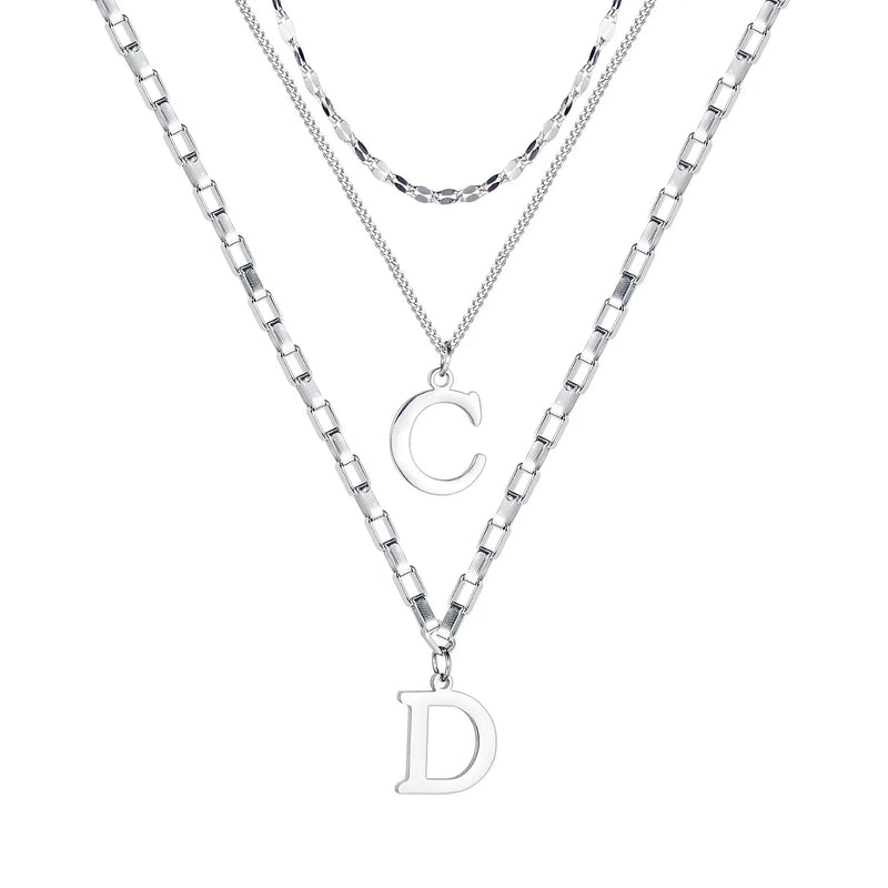 Stainless Steel Letter C D Pendants Necklaces Layered Chains Choker Jewelry