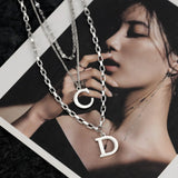 Stainless Steel Letter C D Pendants Necklaces Layered Chains Choker Jewelry