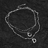 Stainless Steel Letter C D Pendants Necklaces Layered Chains Choker Jewelry