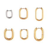 Stainless Steel Oval Hoop Chunky Square Earrings