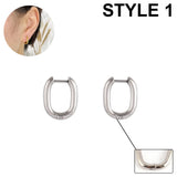 Stainless Steel Oval Hoop Chunky Square Earrings