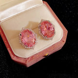 Pink AAAAA Zircon Stud Earrings 925 Sterling Silver Jewelry