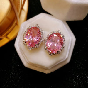 Pink AAAAA Zircon Stud Earrings 925 Sterling Silver Jewelry
