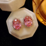 Pink AAAAA Zircon Stud Earrings 925 Sterling Silver Jewelry