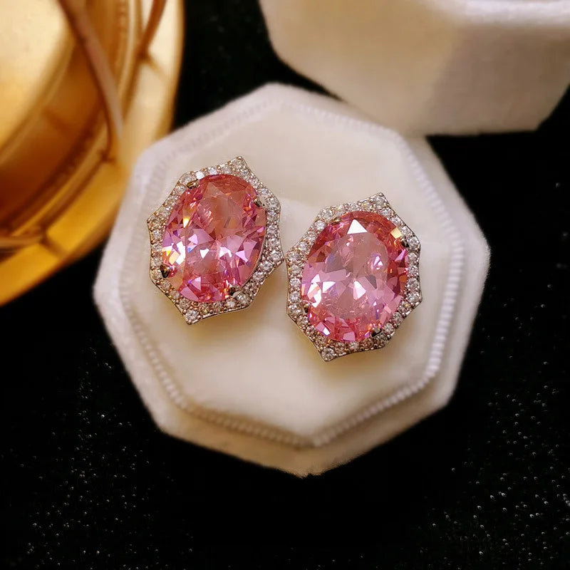 Pink AAAAA Zircon Stud Earrings 925 Sterling Silver Jewelry