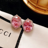 Pink AAAAA Zircon Stud Earrings 925 Sterling Silver Jewelry