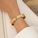 Sun Flower Stainless Steel Bangle Bracelet 18K Plated Golden Cuff
