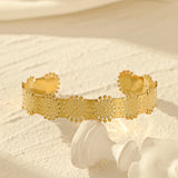 Sun Flower Stainless Steel Bangle Bracelet 18K Plated Golden Cuff