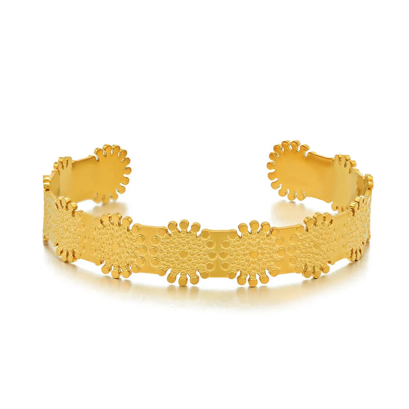 Sun Flower Stainless Steel Bangle Bracelet 18K Plated Golden Cuff