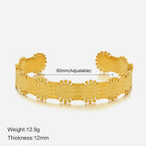 Sun Flower Stainless Steel Bangle Bracelet 18K Plated Golden Cuff