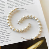 Shell Pearl Big Drop Earrings 925 Sterling Silver Hoop Earring