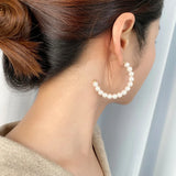 Shell Pearl Big Drop Earrings 925 Sterling Silver Hoop Earring