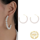 Shell Pearl Big Drop Earrings 925 Sterling Silver Hoop Earring