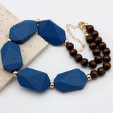 Chunky Wood Necklace Geometric Beads Choker Pendant
