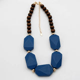 Chunky Wood Necklace Geometric Beads Choker Pendant