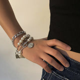 Female Multilayer OT Buckle Lock Bracelet Pearl Alloy Suit