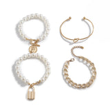 Female Multilayer OT Buckle Lock Bracelet Pearl Alloy Suit