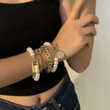 Female Multilayer OT Buckle Lock Bracelet Pearl Alloy Suit