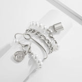 Female Multilayer OT Buckle Lock Bracelet Pearl Alloy Suit