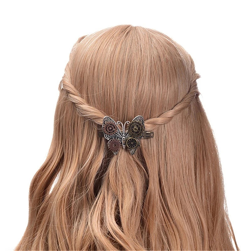 Steampunk Metal Hair Clips Gear Butterfly Decoration