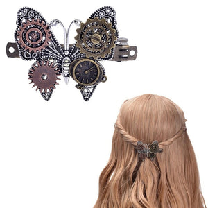 Steampunk Metal Hair Clips Gear Butterfly Decoration