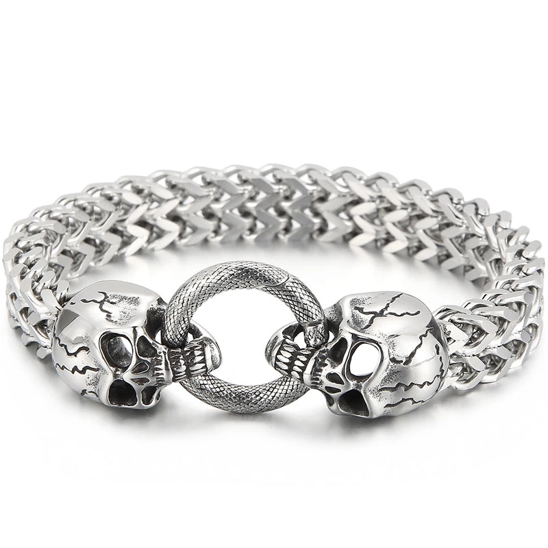 Steampunk Rock Skull Head Bracelet Stainless Steel Bikers Skeleton Jewelry Men