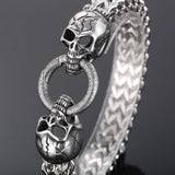Steampunk Rock Skull Head Bracelet Stainless Steel Bikers Skeleton Jewelry Men
