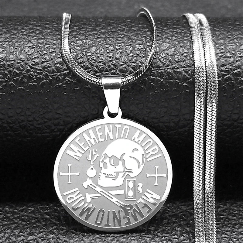 Steampunk Skeleton Skull Memento Mori Pendant Necklace Stainless Steel