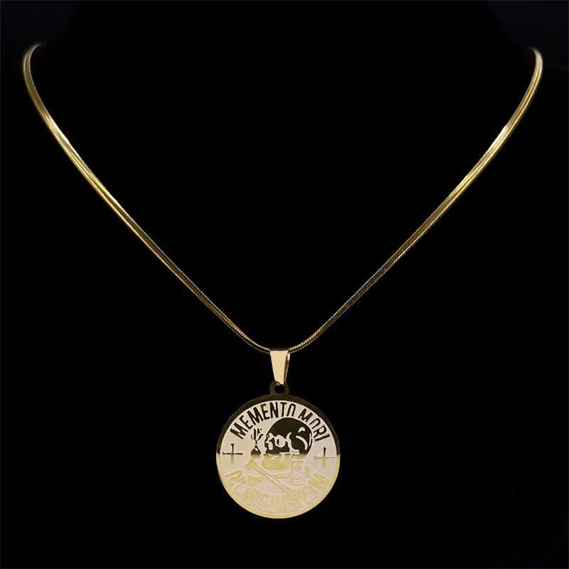 Steampunk Skeleton Skull Memento Mori Pendant Necklace Stainless Steel