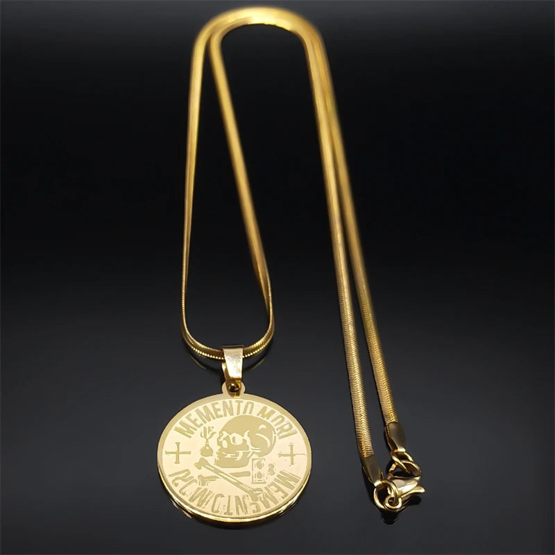 Steampunk Skeleton Skull Memento Mori Pendant Necklace Stainless Steel